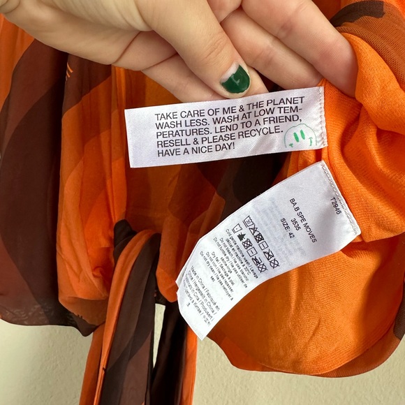 Ganni Orange Printed Mesh Wrap Top - Picture 8 of 13